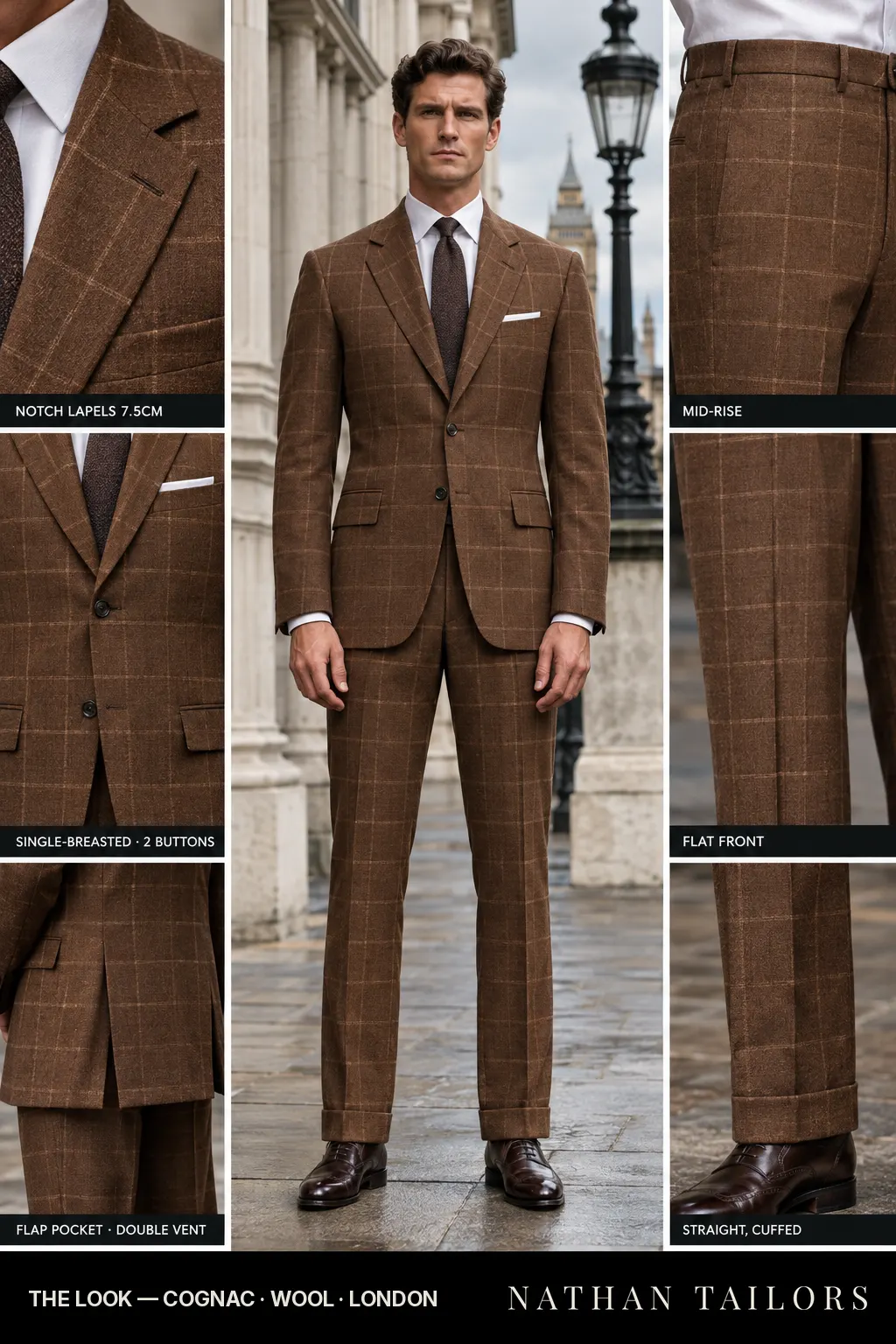 cognac windowpane single-breasted bespoke suit — custom tailored by Nathan Tailors, the Hoi An custom tailor