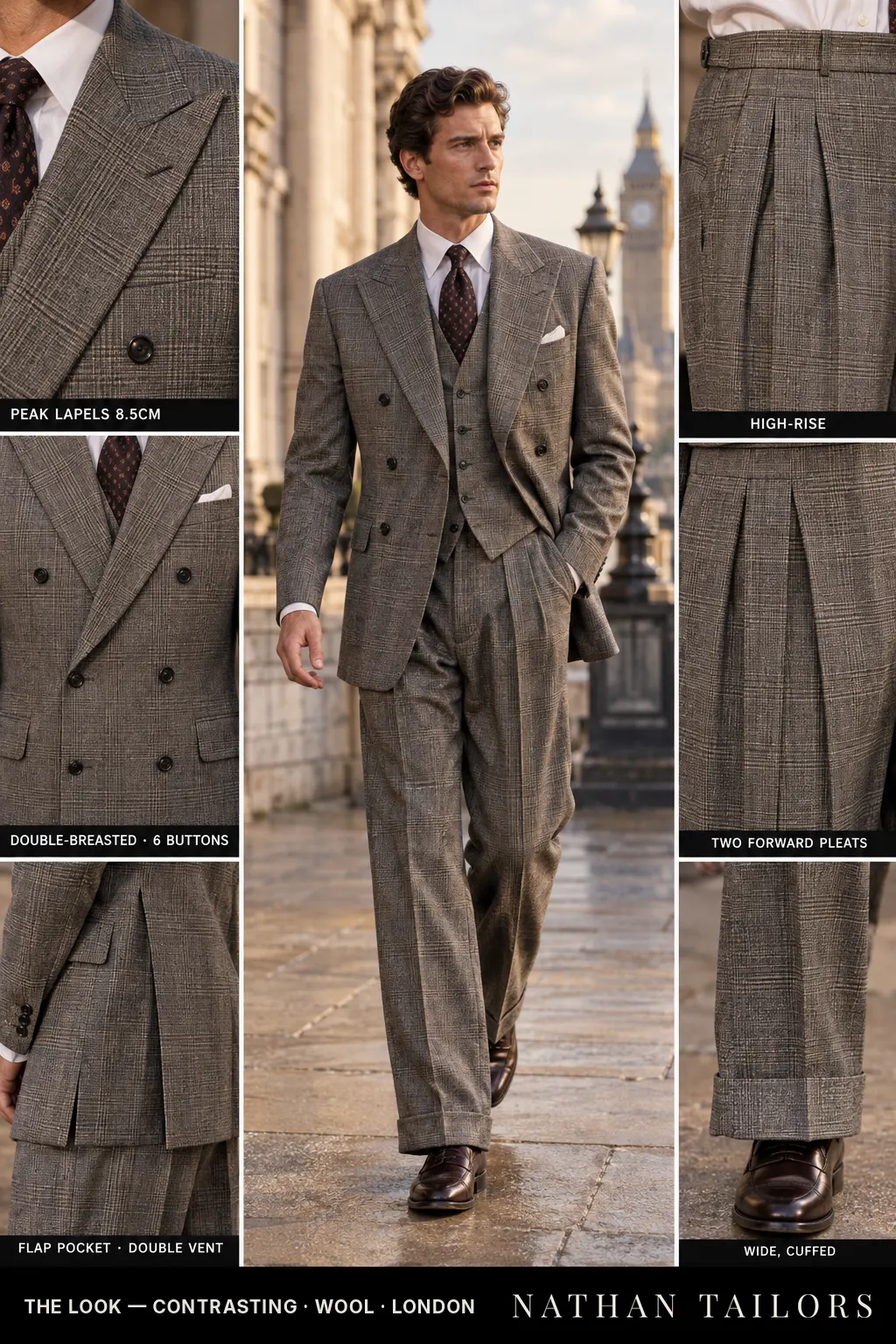 contrasting glen_plaid double-breasted bespoke suit โ custom tailored by Nathan Tailors, the Hoi An custom tailor