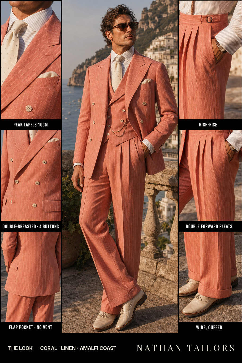 Coral Pinstripe Double-Breasted Bespoke Suit | Custom Tailored