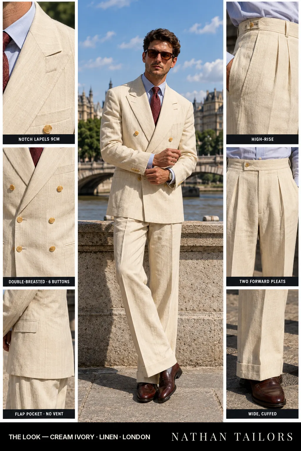 cream ivory chalk_stripe double-breasted bespoke suit โ custom tailored by Nathan Tailors, the Hoi An custom tailor