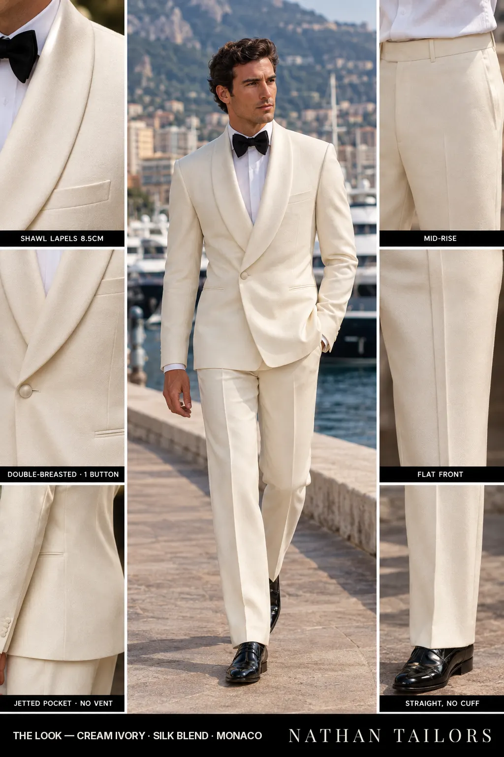 cream ivory double-breasted bespoke suit — custom tailored by Nathan Tailors, the Hoi An custom tailor