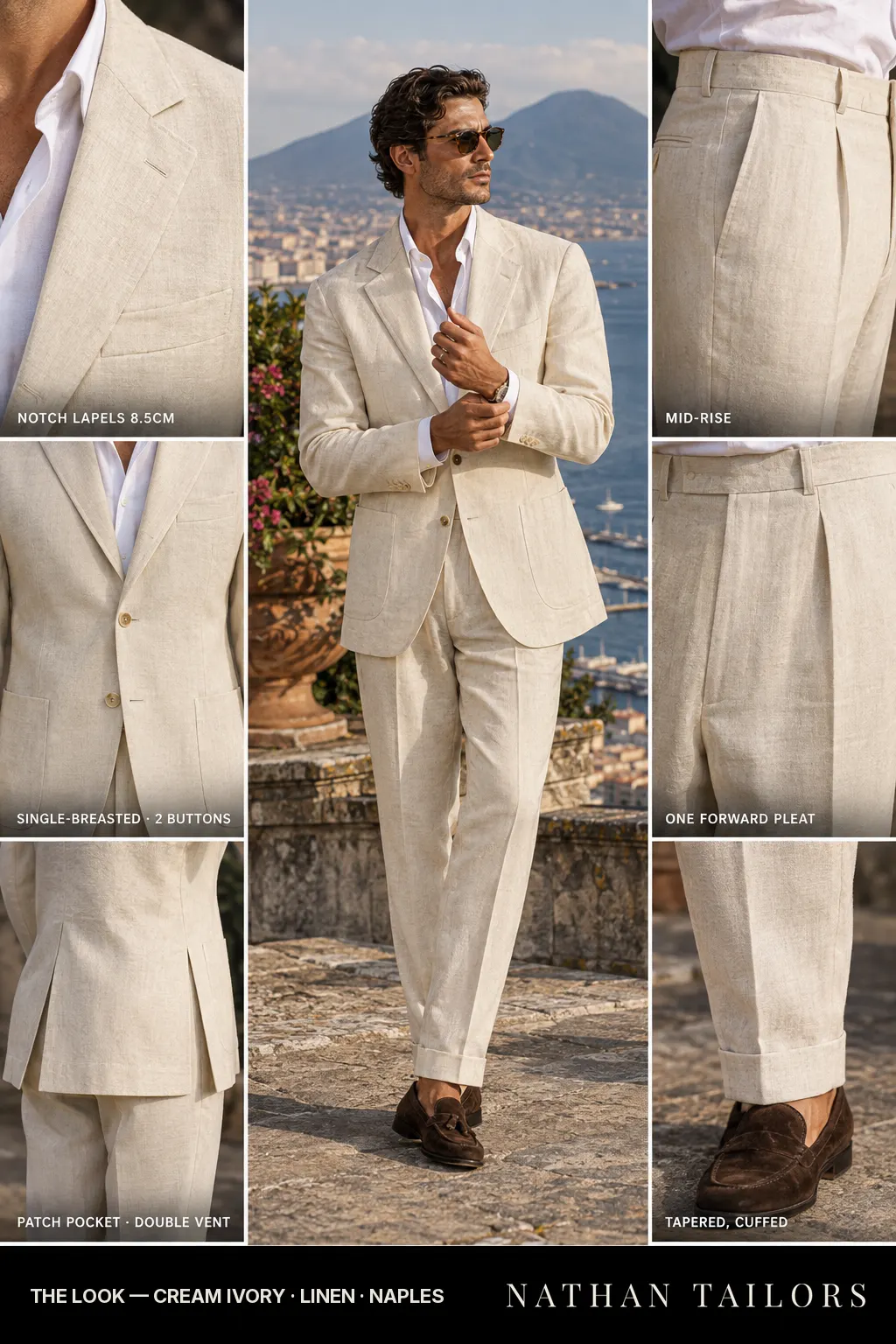 cream ivory single-breasted bespoke suit โ custom tailored by Nathan Tailors, the Hoi An custom tailor