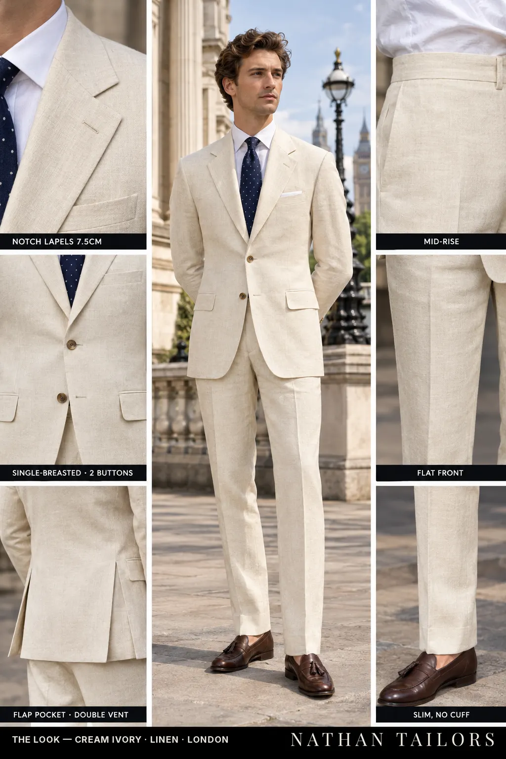 cream ivory single-breasted bespoke suit — custom tailored by Nathan Tailors, the Hoi An custom tailor