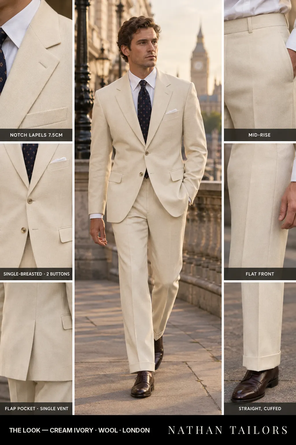cream ivory single-breasted bespoke suit โ custom tailored by Nathan Tailors, the Hoi An custom tailor