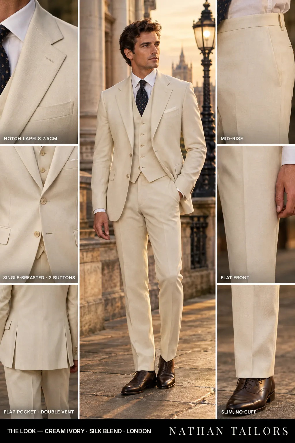 cream ivory single-breasted bespoke suit โ custom tailored by Nathan Tailors, the Hoi An custom tailor