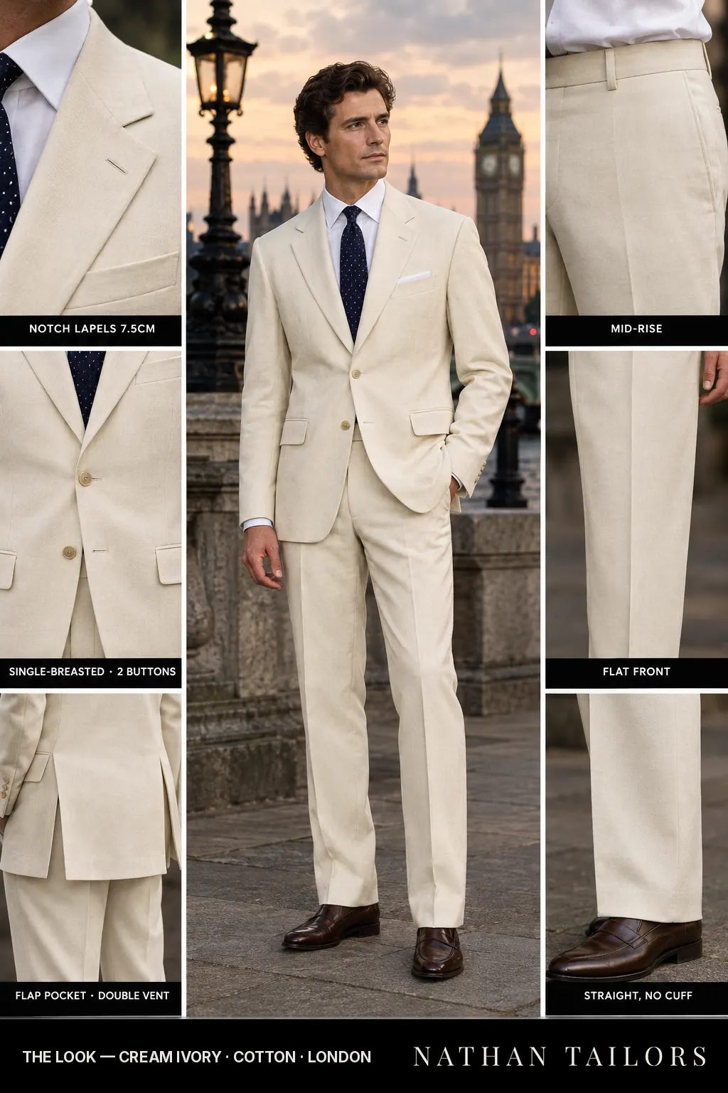 cream ivory single-breasted bespoke suit — custom tailored by Nathan Tailors, the Hoi An custom tailor