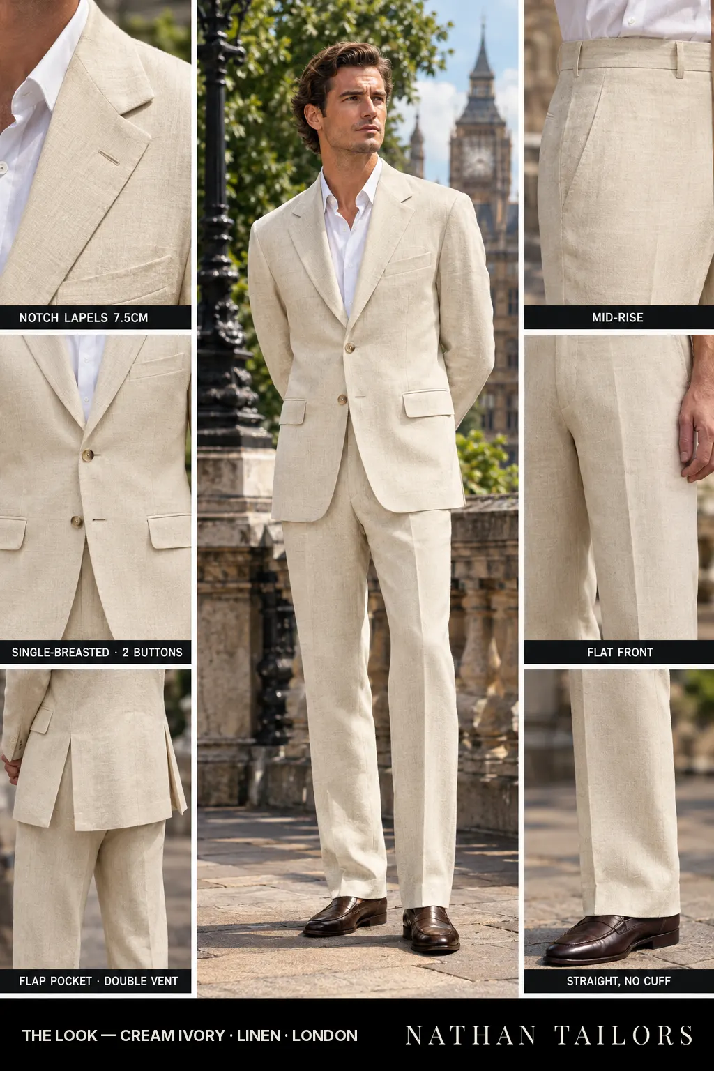 cream ivory single-breasted bespoke suit — custom tailored by Nathan Tailors, the Hoi An custom tailor