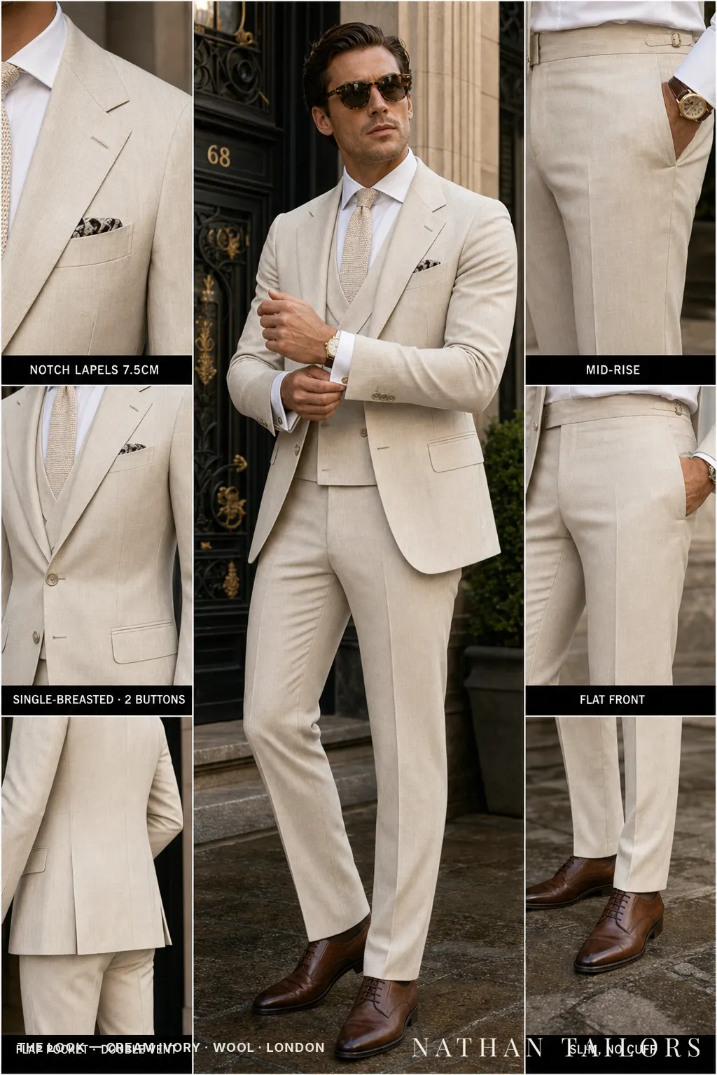 cream ivory single-breasted bespoke suit — custom tailored by Nathan Tailors, the Hoi An custom tailor