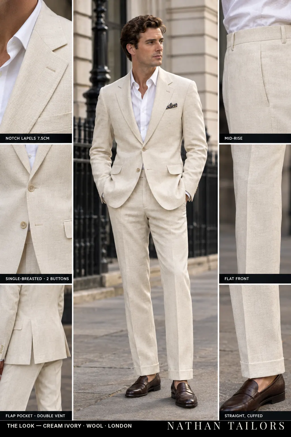 cream ivory single-breasted bespoke suit โ custom tailored by Nathan Tailors, the Hoi An custom tailor