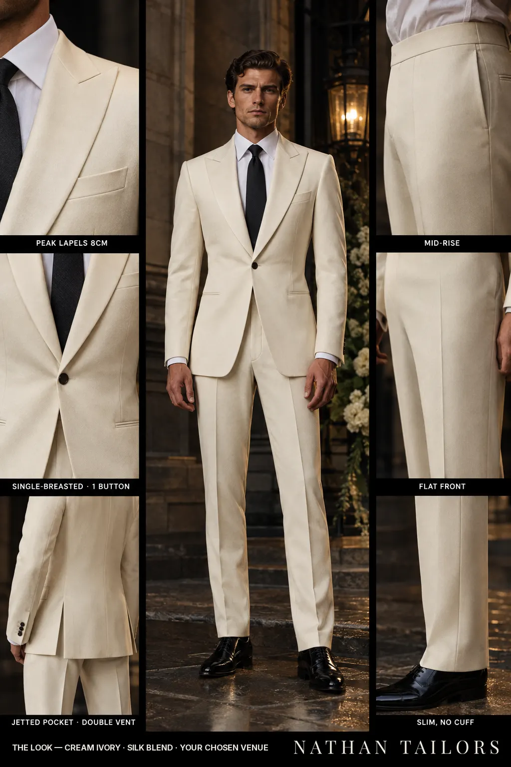 cream ivory single-breasted bespoke suit โ custom tailored by Nathan Tailors, the Hoi An custom tailor