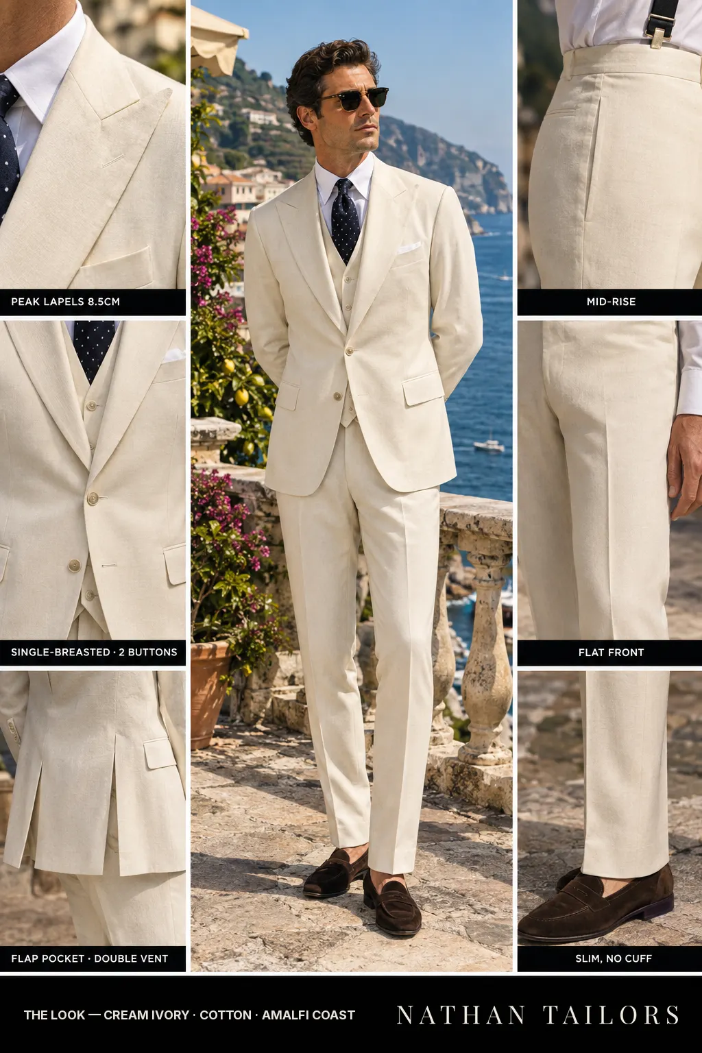 cream ivory single-breasted bespoke suit โ custom tailored by Nathan Tailors, the Hoi An custom tailor