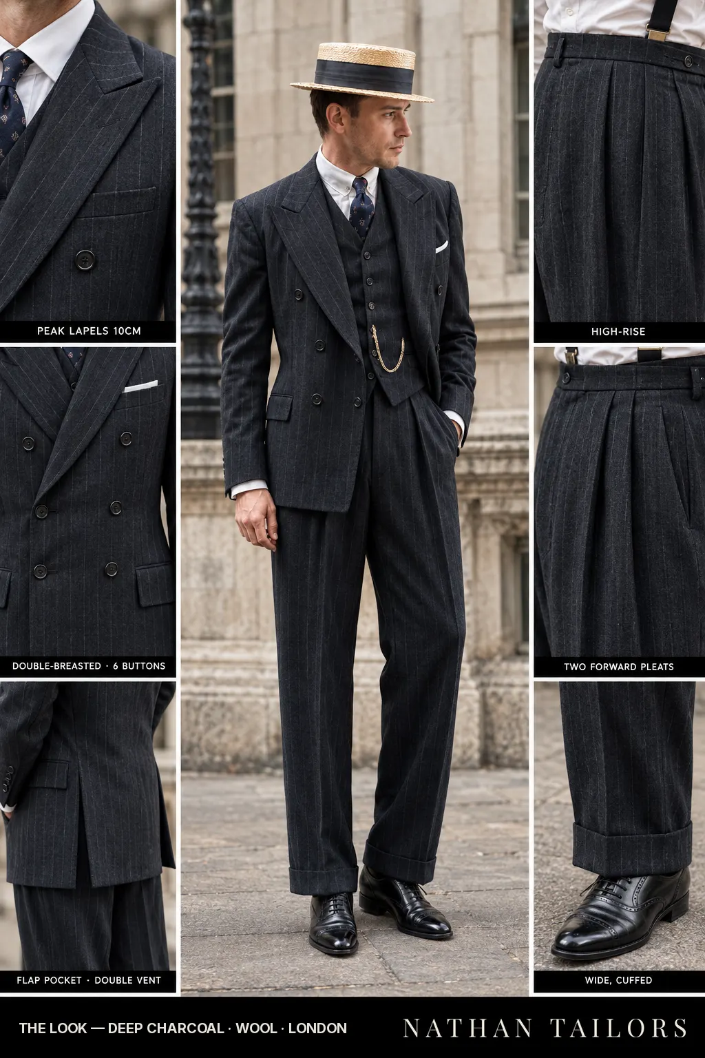 deep charcoal chalk_stripe double-breasted bespoke suit — custom tailored by Nathan Tailors, the Hoi An custom tailor