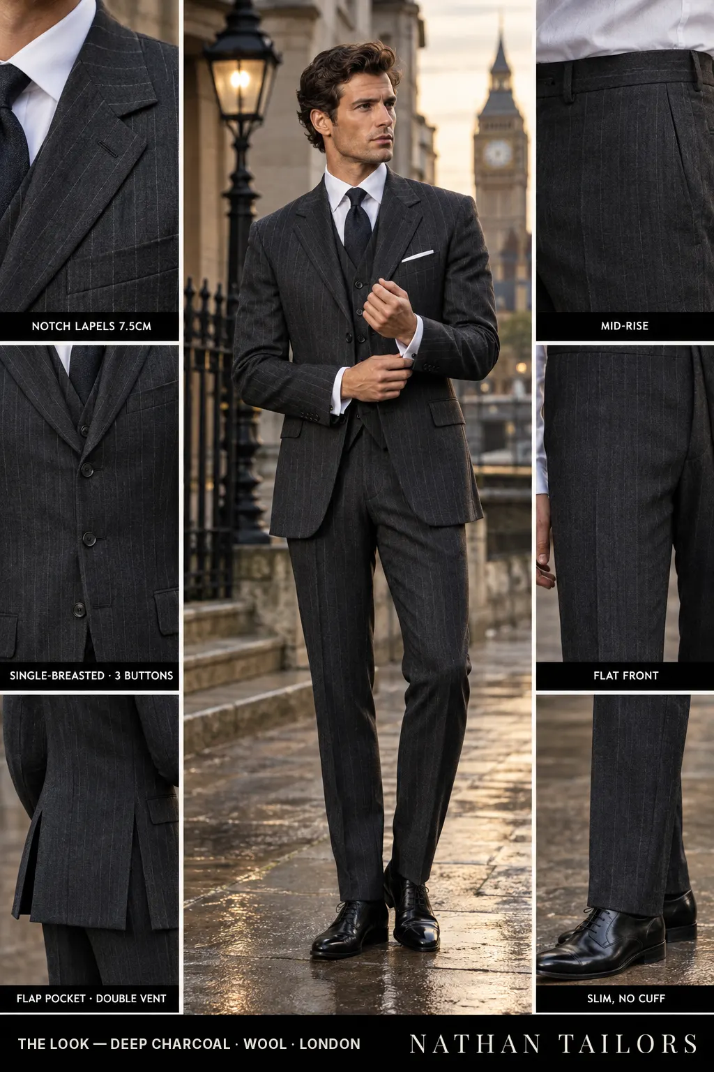 deep charcoal chalk_stripe single-breasted bespoke suit — custom tailored by Nathan Tailors, the Hoi An custom tailor