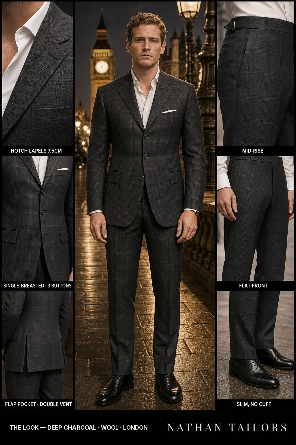 deep charcoal glen_plaid single-breasted bespoke suit — custom tailored by Nathan Tailors, the Hoi An custom tailor