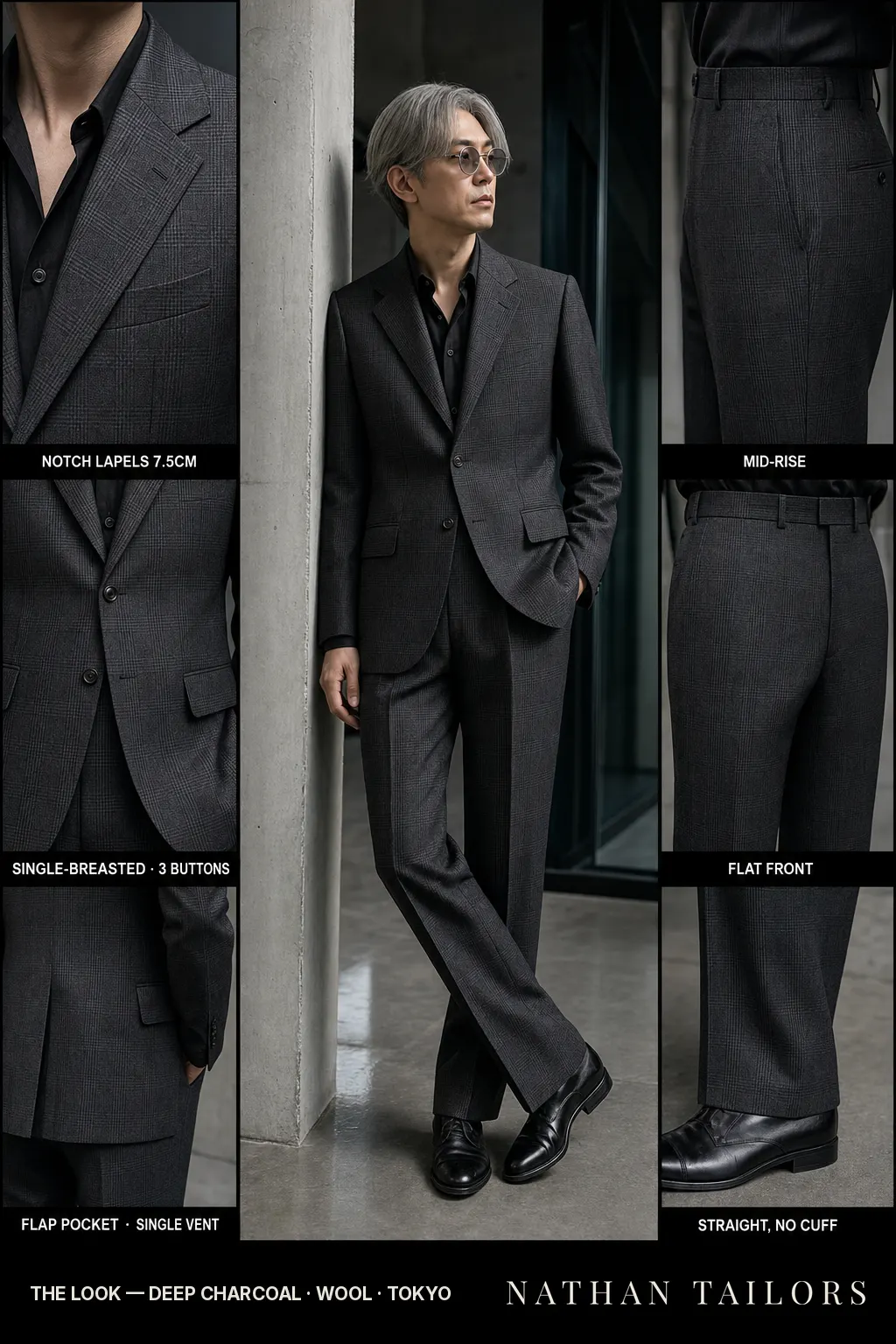 deep charcoal glen_plaid single-breasted bespoke suit — custom tailored by Nathan Tailors, the Hoi An custom tailor