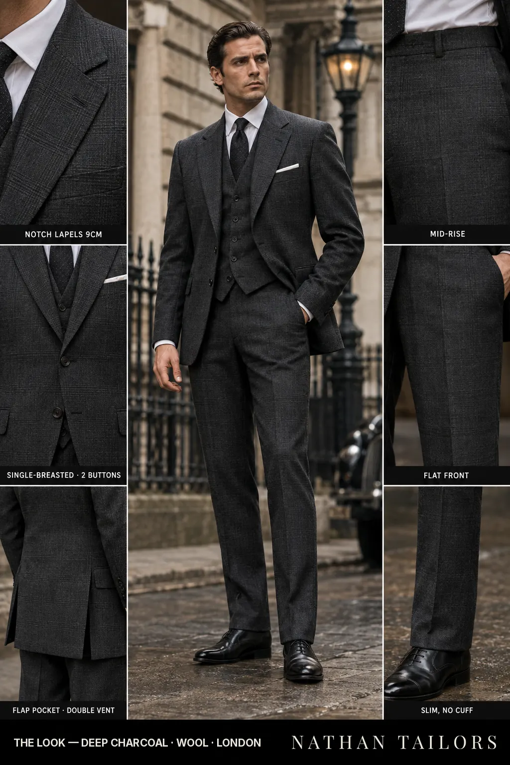 deep charcoal glen_plaid single-breasted bespoke suit โ custom tailored by Nathan Tailors, the Hoi An custom tailor