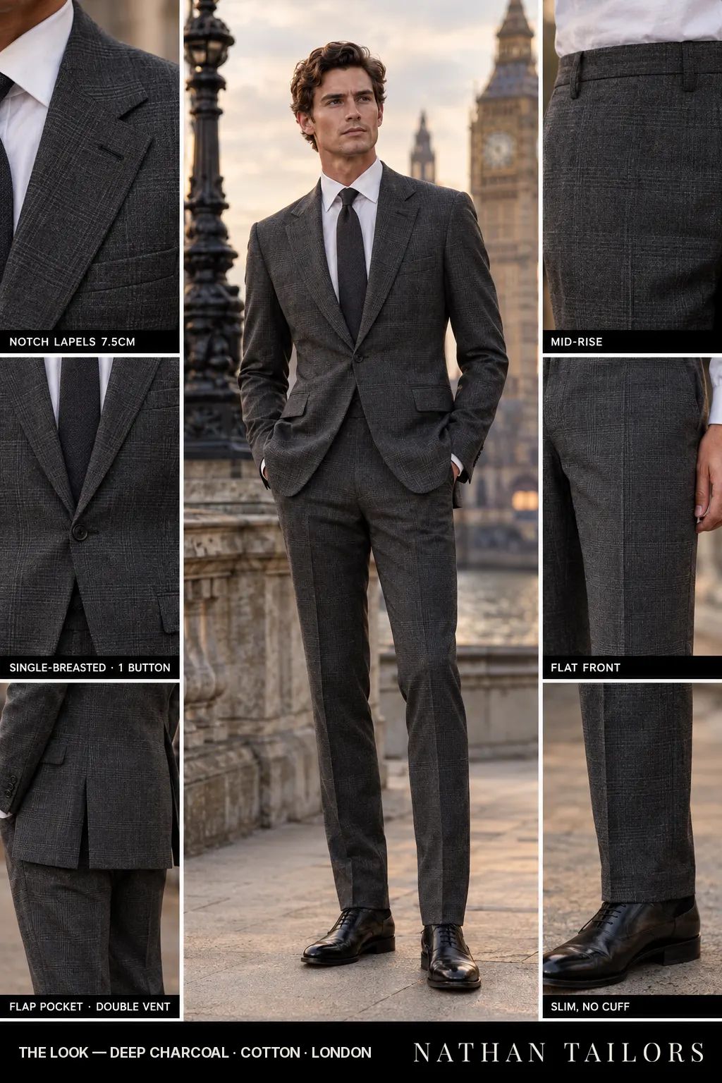 deep charcoal glen_plaid single-breasted bespoke suit — custom tailored by Nathan Tailors, the Hoi An custom tailor