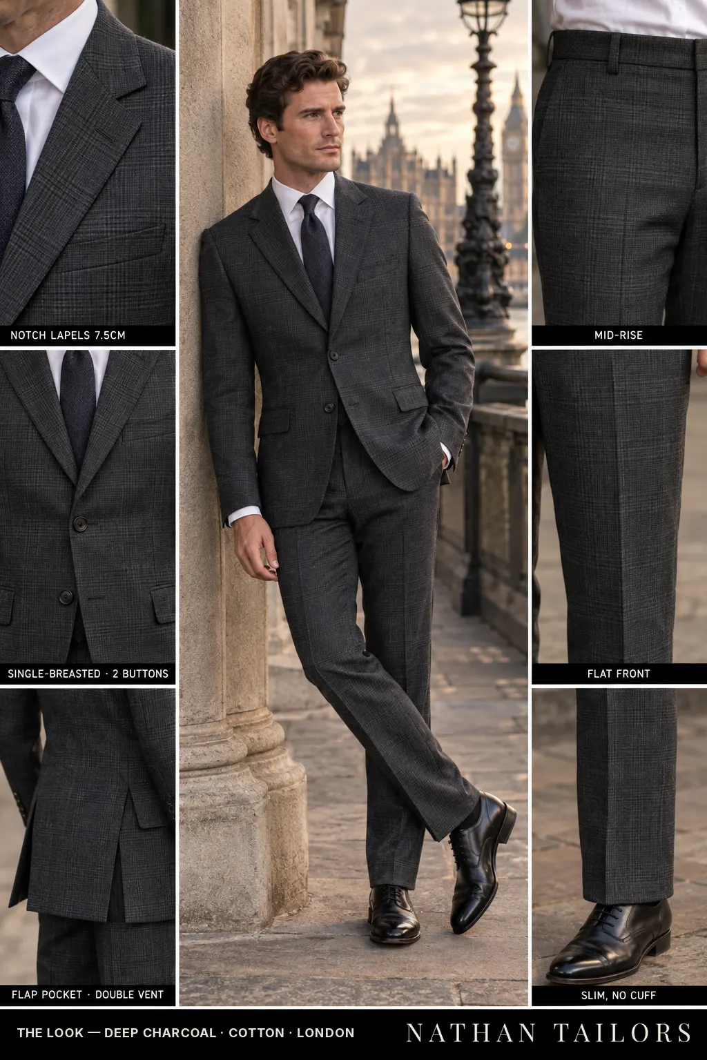 deep charcoal glen_plaid single-breasted bespoke suit โ custom tailored by Nathan Tailors, the Hoi An custom tailor