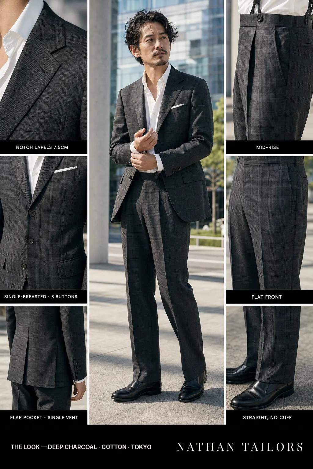 deep charcoal glen_plaid single-breasted bespoke suit — custom tailored by Nathan Tailors, the Hoi An custom tailor