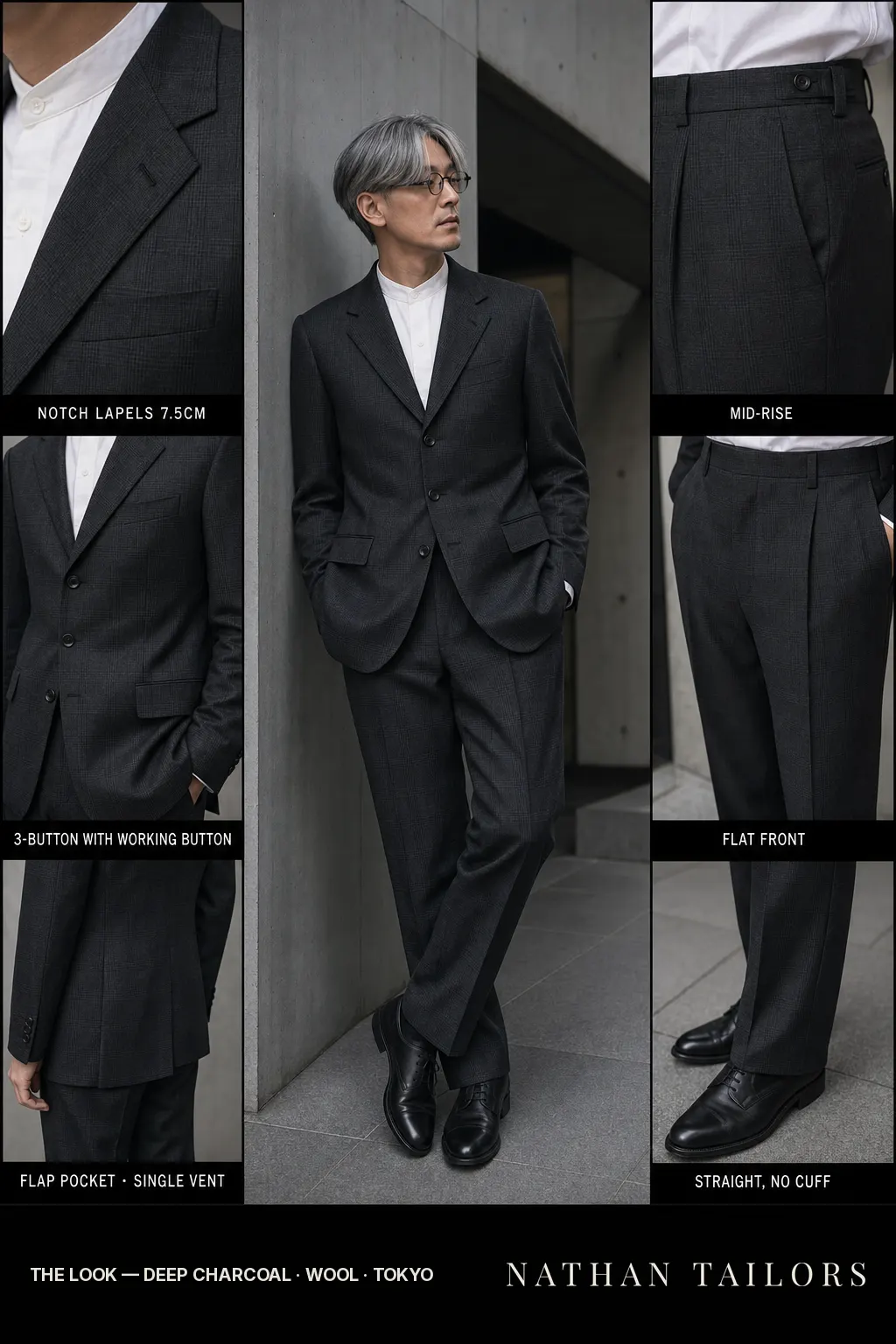 deep charcoal glen_plaid single-breasted bespoke suit — custom tailored by Nathan Tailors, the Hoi An custom tailor