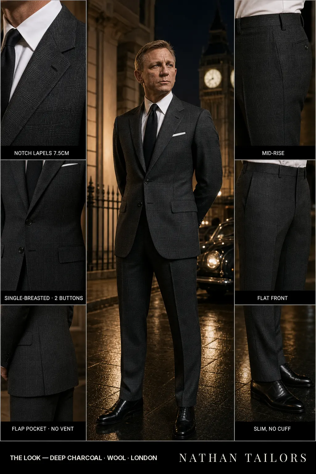 deep charcoal glen_plaid single-breasted bespoke suit — custom tailored by Nathan Tailors, the Hoi An custom tailor