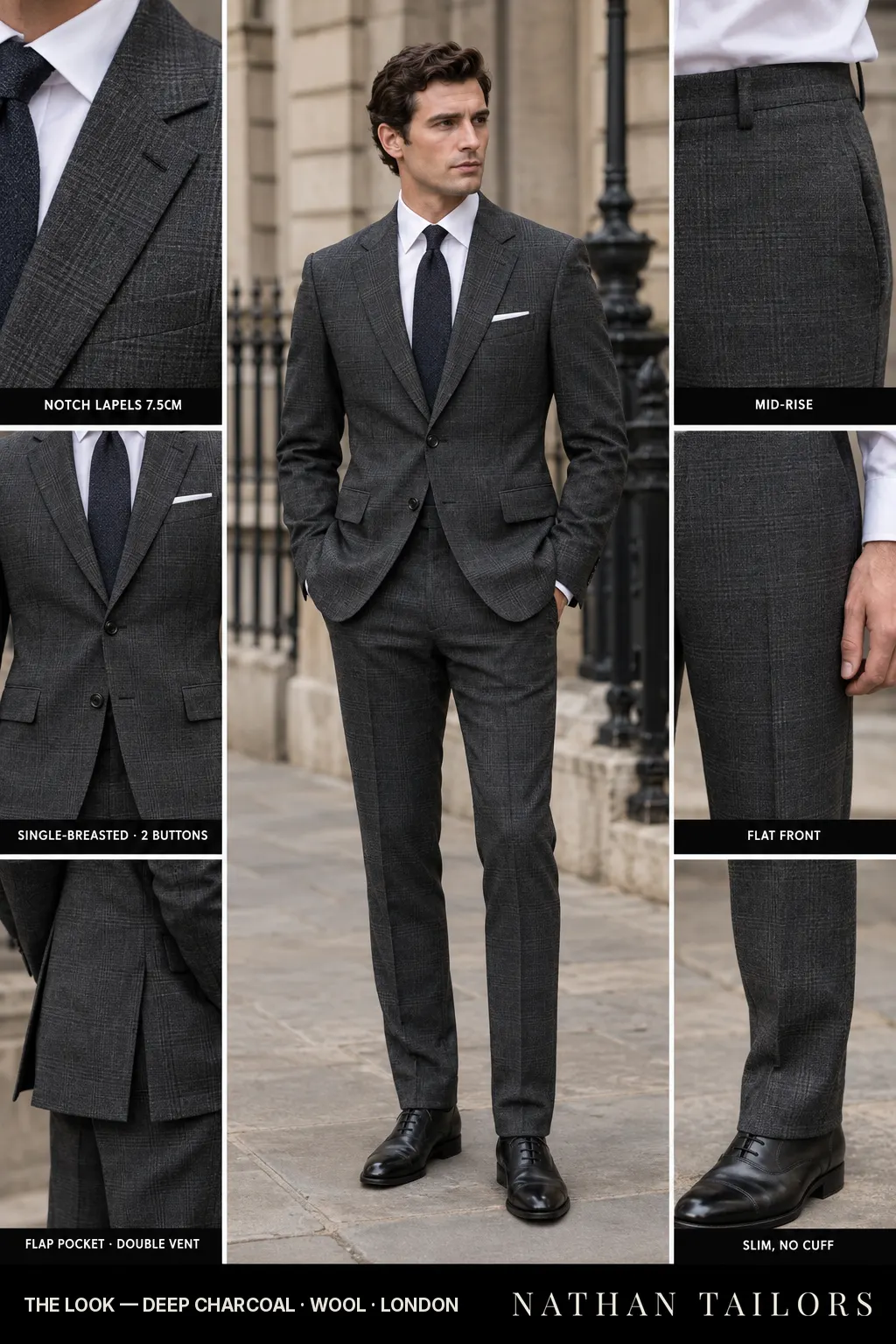 deep charcoal glen_plaid single-breasted bespoke suit โ custom tailored by Nathan Tailors, the Hoi An custom tailor