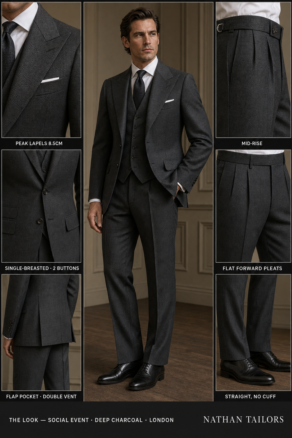 Deep Charcoal Glen Plaid Single-Breasted Bespoke Suit | Custom Tailored ...