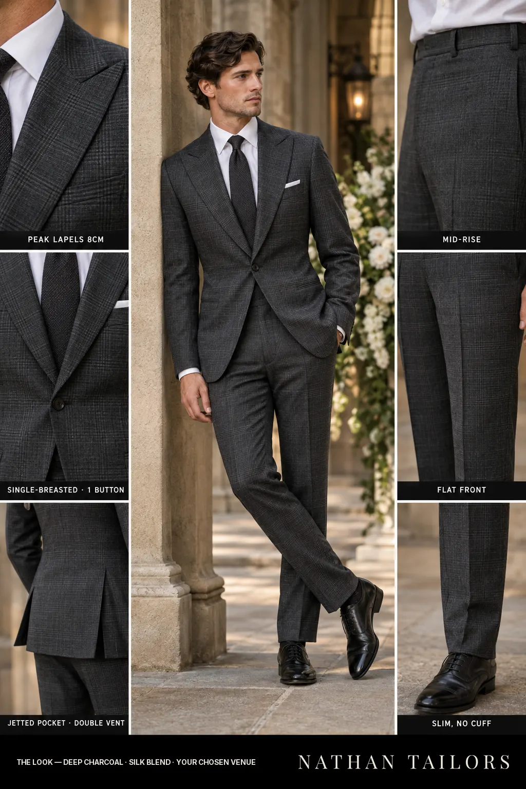 deep charcoal glen_plaid single-breasted bespoke suit โ custom tailored by Nathan Tailors, the Hoi An custom tailor