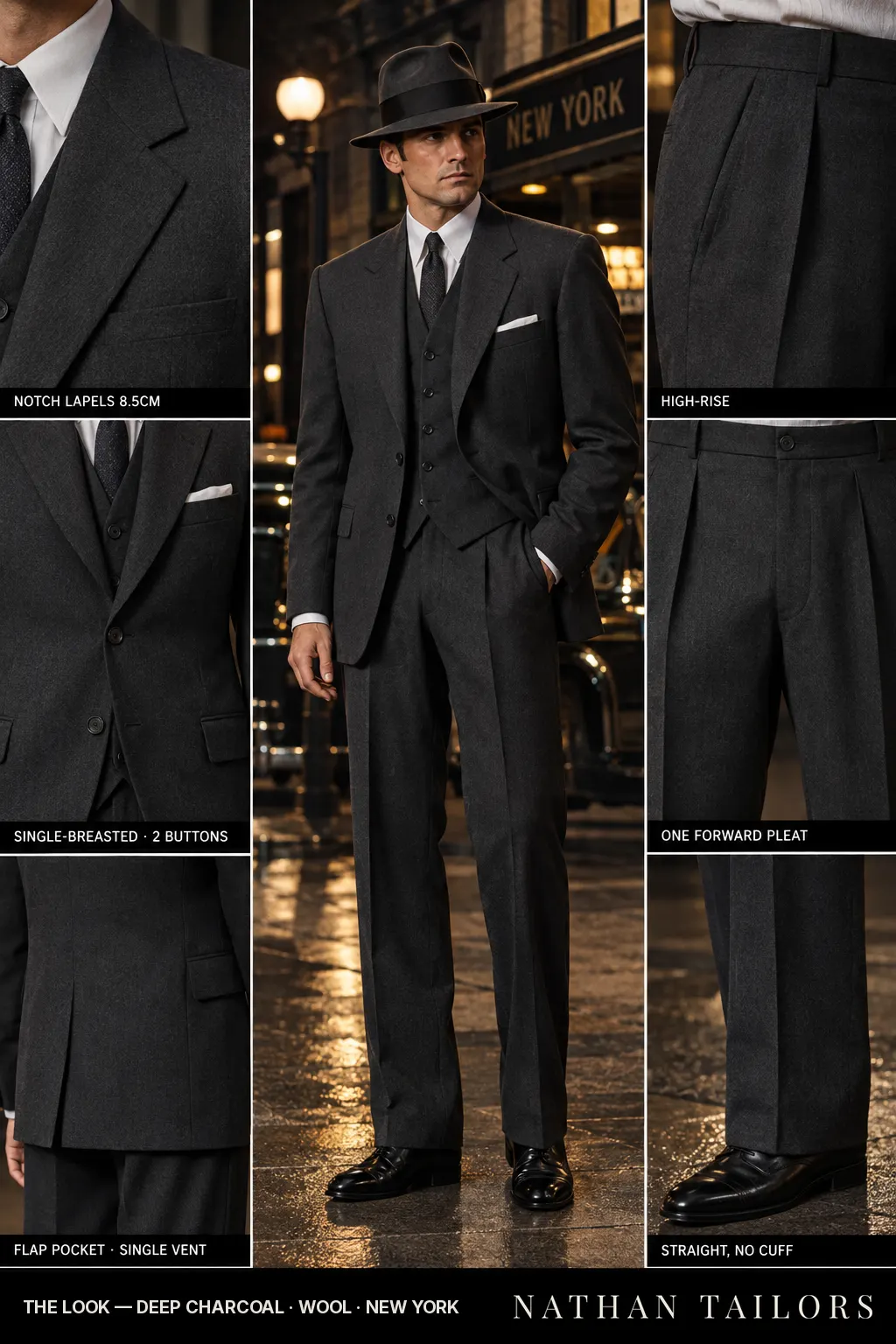deep charcoal single-breasted bespoke suit โ custom tailored by Nathan Tailors, the Hoi An custom tailor