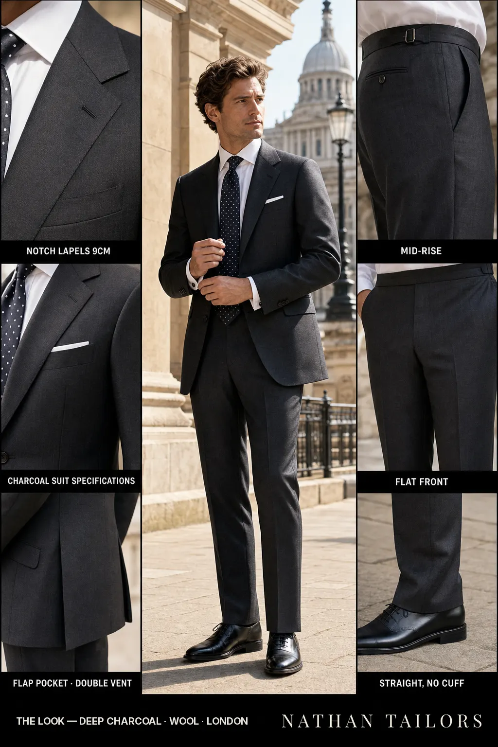 deep charcoal single-breasted bespoke suit โ custom tailored by Nathan Tailors, the Hoi An custom tailor