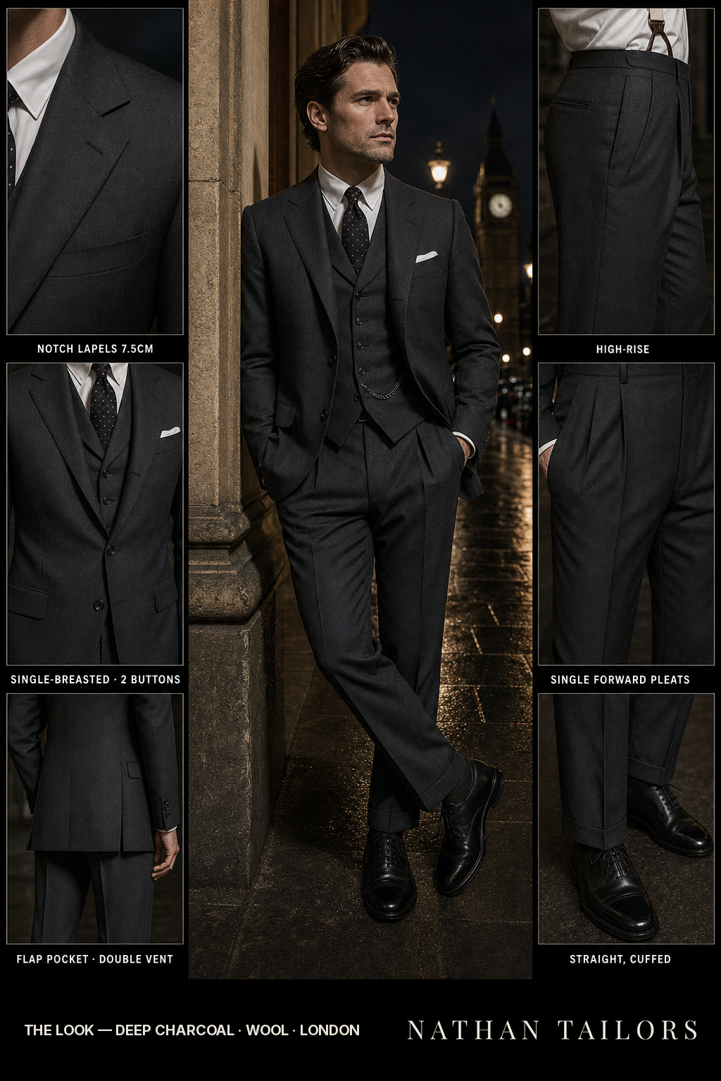 Deep Charcoal Single-Breasted Bespoke Suit | Custom Tailored