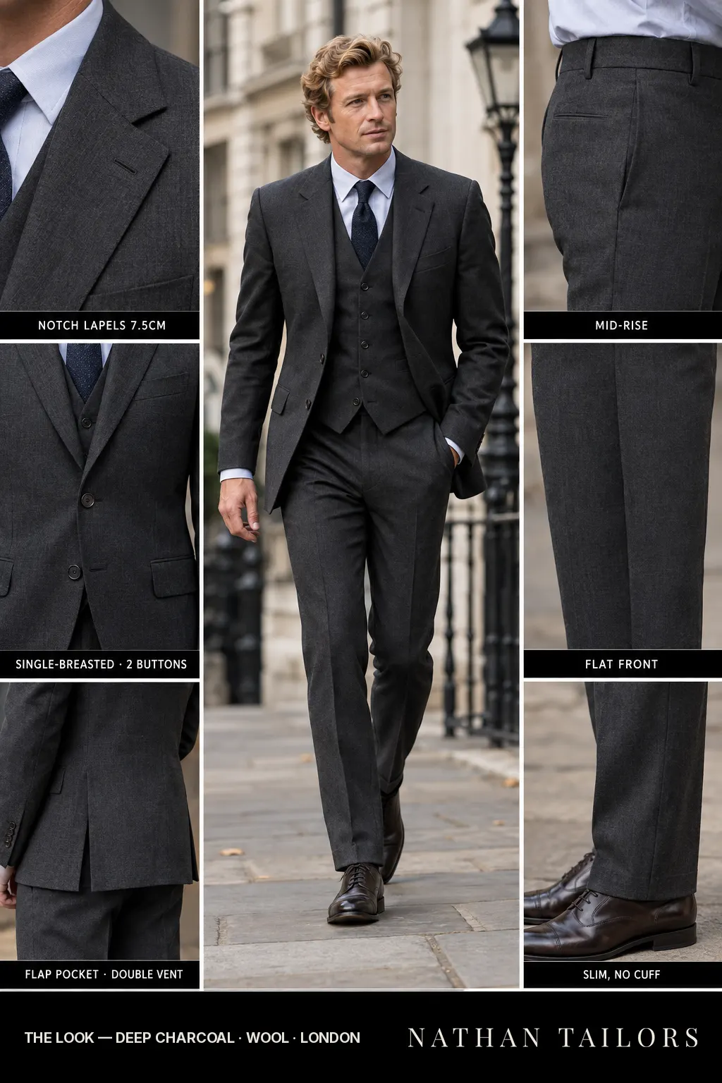 deep charcoal single-breasted bespoke suit โ custom tailored by Nathan Tailors, the Hoi An custom tailor