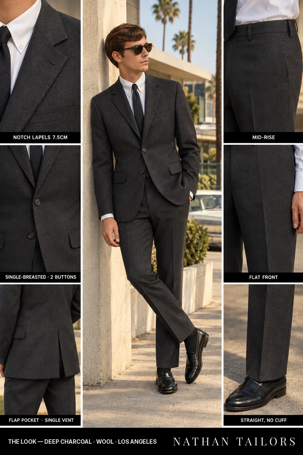 deep charcoal single-breasted bespoke suit — custom tailored by Nathan Tailors, the Hoi An custom tailor