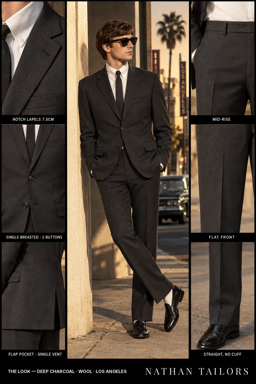 deep charcoal single-breasted bespoke suit — custom tailored by Nathan Tailors, the Hoi An custom tailor