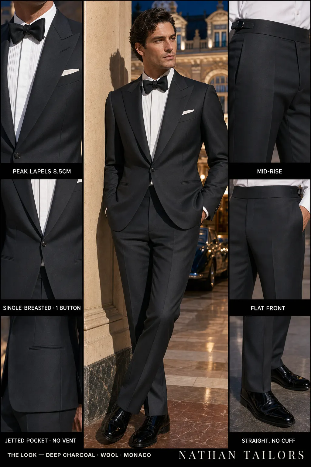 deep charcoal single-breasted bespoke suit — custom tailored by Nathan Tailors, the Hoi An custom tailor