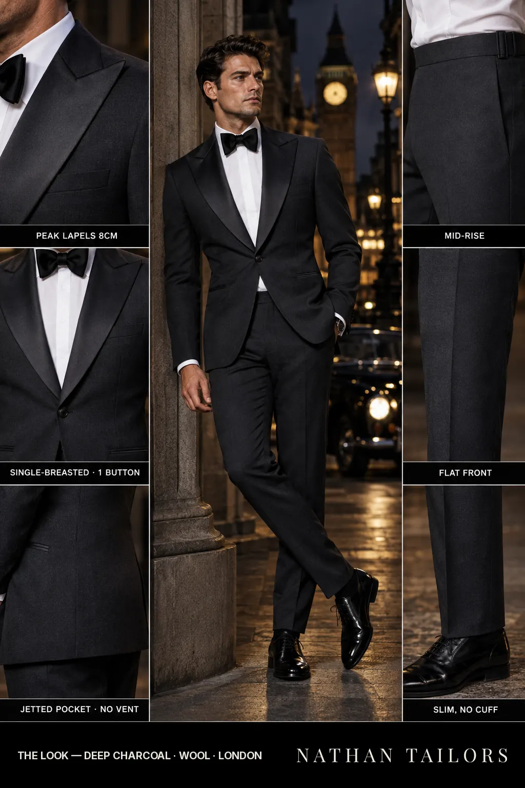 deep charcoal single-breasted bespoke suit — custom tailored by Nathan Tailors, the Hoi An custom tailor