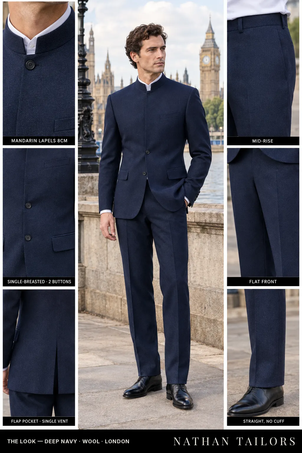 deep navy birdseye single-breasted bespoke suit โ custom tailored by Nathan Tailors, the Hoi An custom tailor