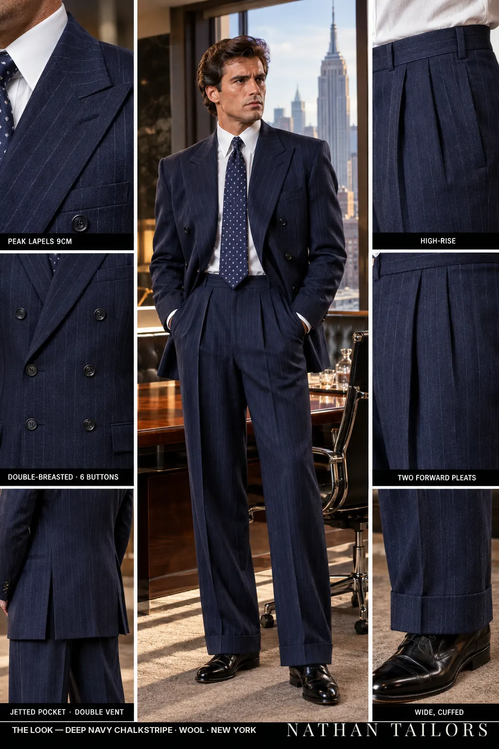 deep navy chalkstripe chalk_stripe double-breasted bespoke suit — custom tailored by Nathan Tailors, the Hoi An custom tailor