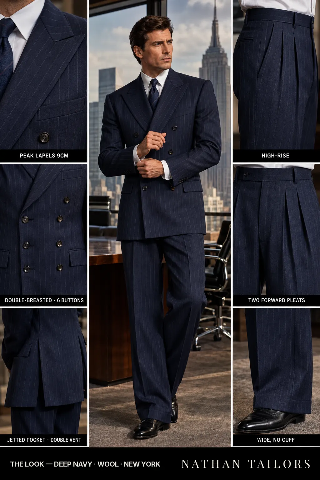 deep navy chalk_stripe double-breasted bespoke suit — custom tailored by Nathan Tailors, the Hoi An custom tailor