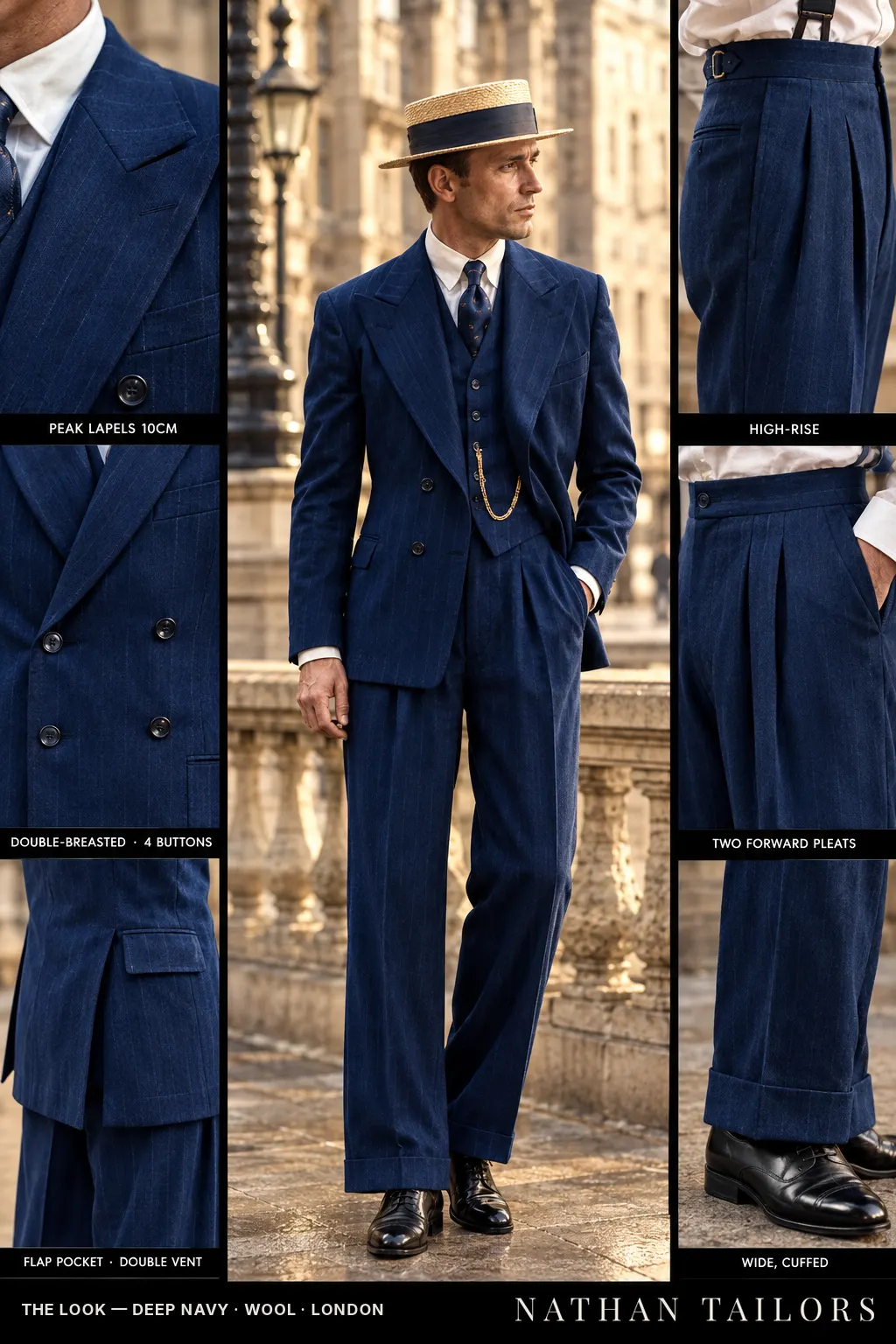 deep navy chalk_stripe double-breasted bespoke suit — custom tailored by Nathan Tailors, the Hoi An custom tailor