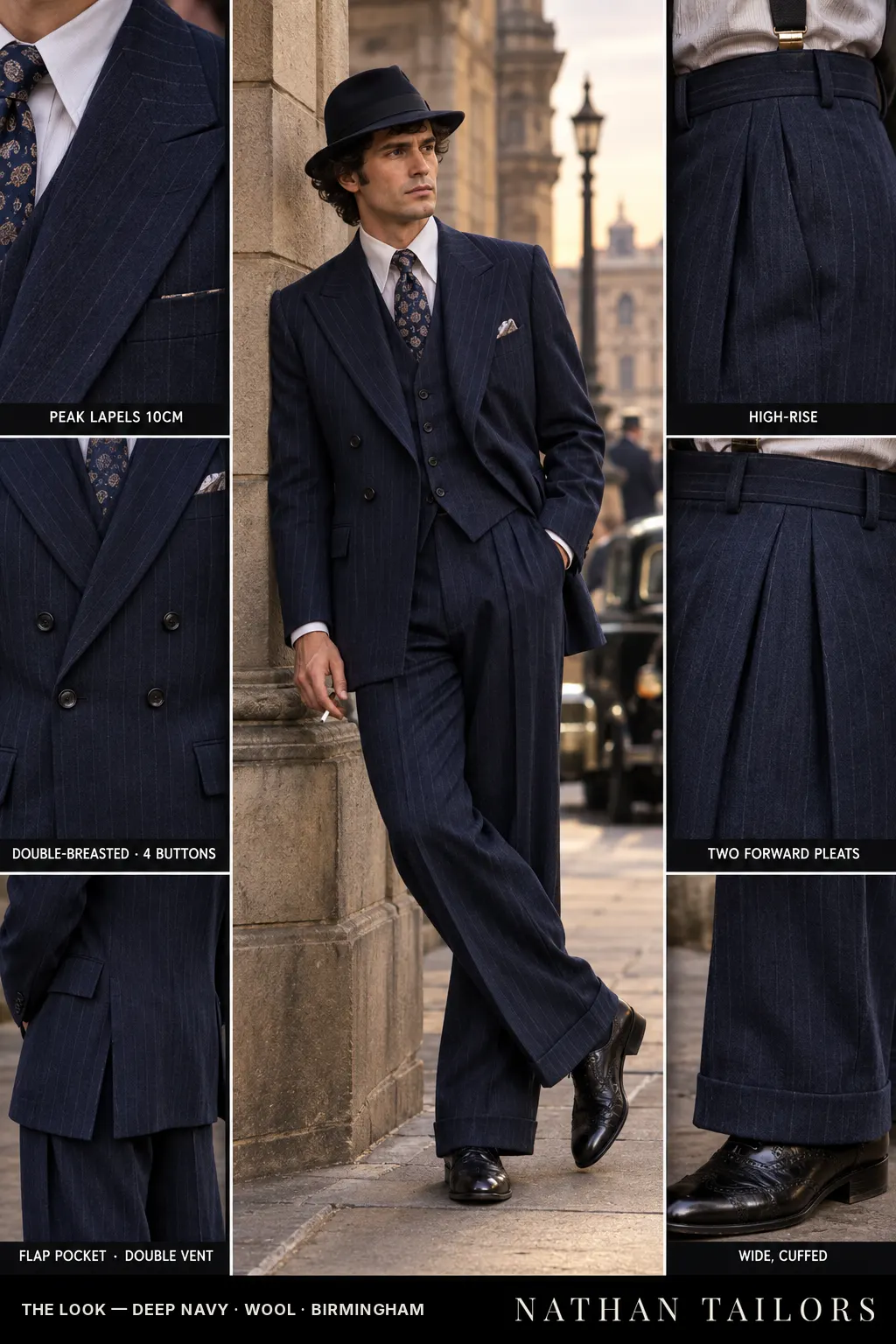 deep navy chalk_stripe double-breasted bespoke suit — custom tailored by Nathan Tailors, the Hoi An custom tailor