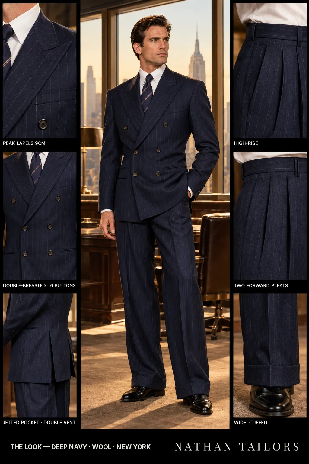 deep navy chalk_stripe double-breasted bespoke suit โ custom tailored by Nathan Tailors, the Hoi An custom tailor