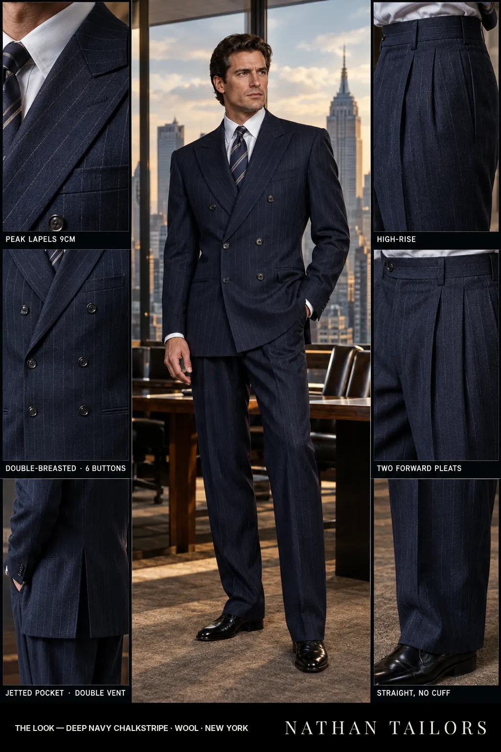 deep navy chalkstripe chalk_stripe double-breasted bespoke suit โ custom tailored by Nathan Tailors, the Hoi An custom tailor