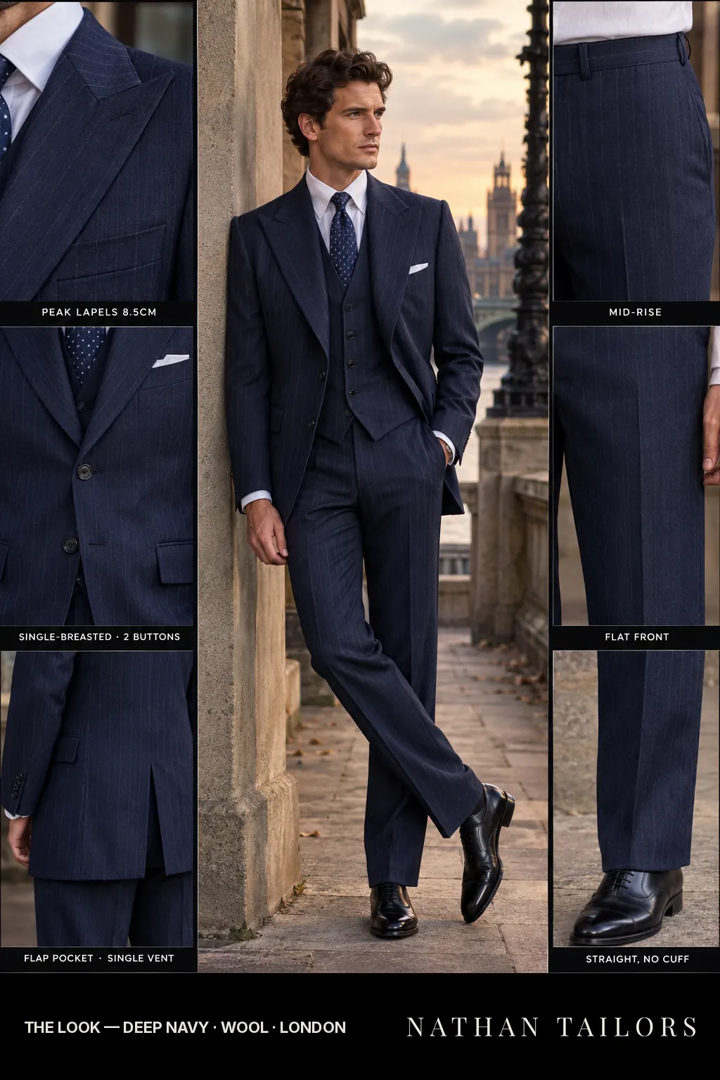 deep navy chalk_stripe single-breasted bespoke suit — custom tailored by Nathan Tailors, the Hoi An custom tailor