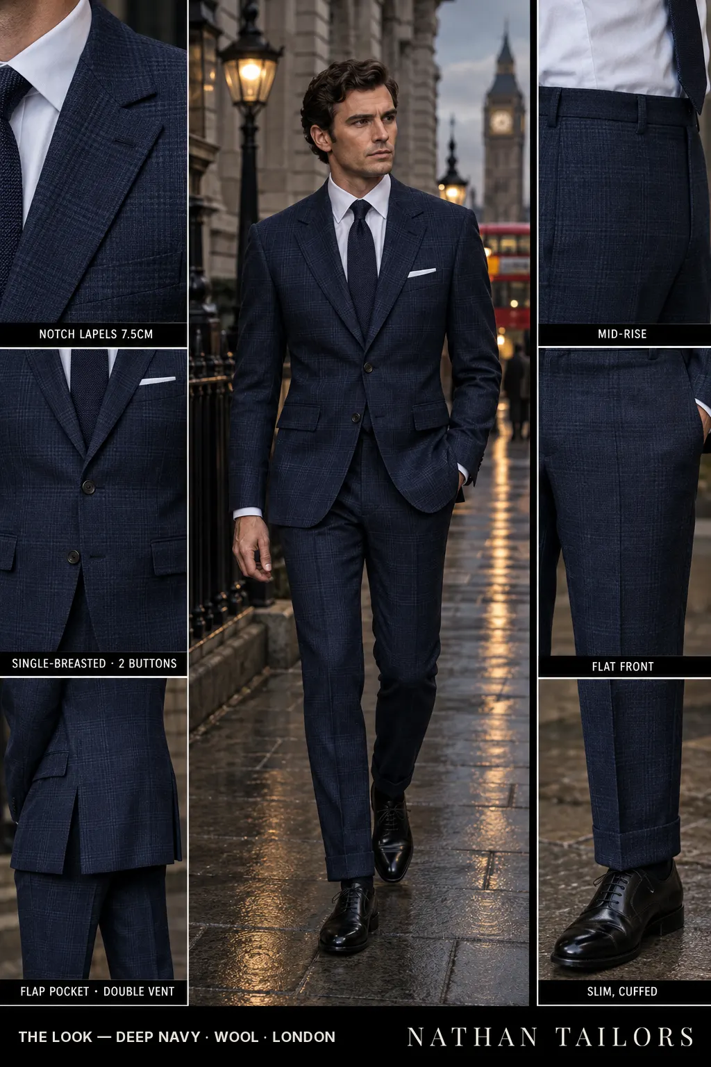 deep navy glen_plaid single-breasted bespoke suit โ custom tailored by Nathan Tailors, the Hoi An custom tailor