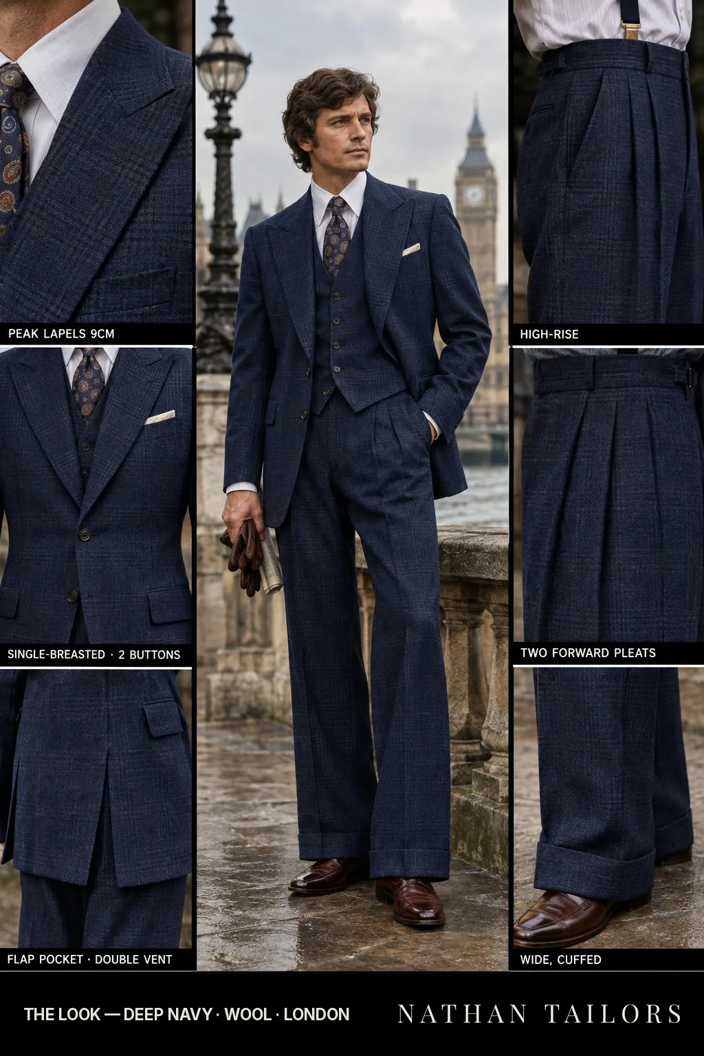 deep navy glen_plaid single-breasted bespoke suit โ custom tailored by Nathan Tailors, the Hoi An custom tailor