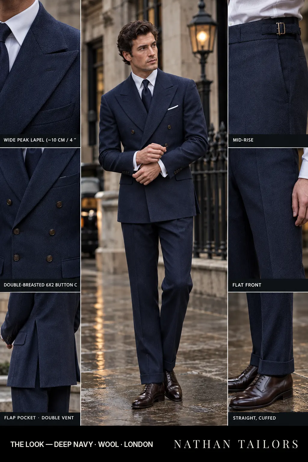 deep navy herringbone single-breasted bespoke suit โ custom tailored by Nathan Tailors, the Hoi An custom tailor