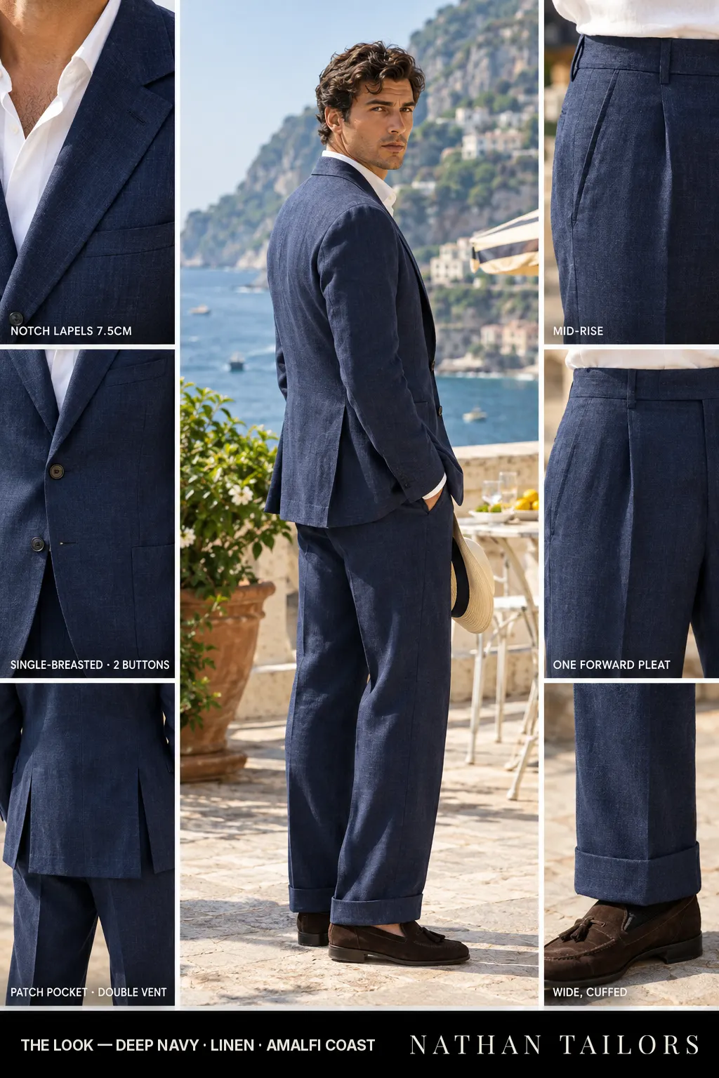 deep navy single-breasted bespoke suit — custom tailored by Nathan Tailors, the Hoi An custom tailor