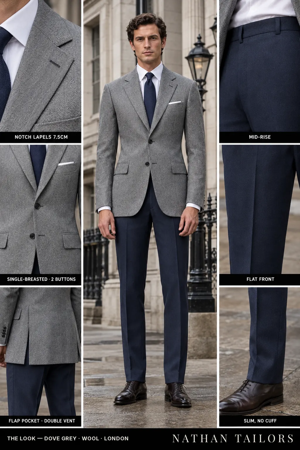 dove grey herringbone single-breasted bespoke suit โ custom tailored by Nathan Tailors, the Hoi An custom tailor