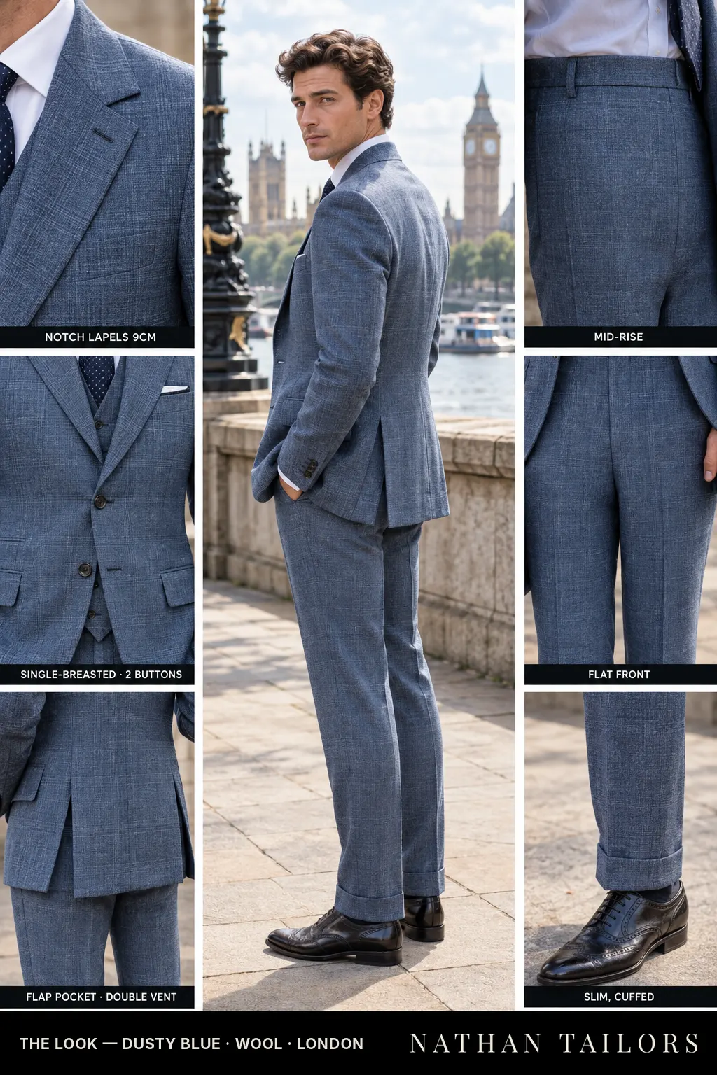 dusty blue glen_plaid single-breasted bespoke suit โ custom tailored by Nathan Tailors, the Hoi An custom tailor